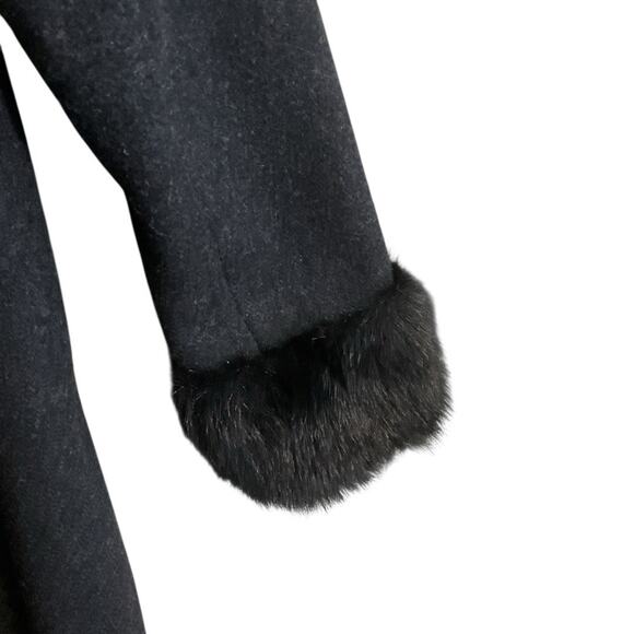 JP 100% Wool Coat Women's 10P (Demi )Charcoal Gray Faux Fur Trim Hooded Overcoat - Picture 12 of 13